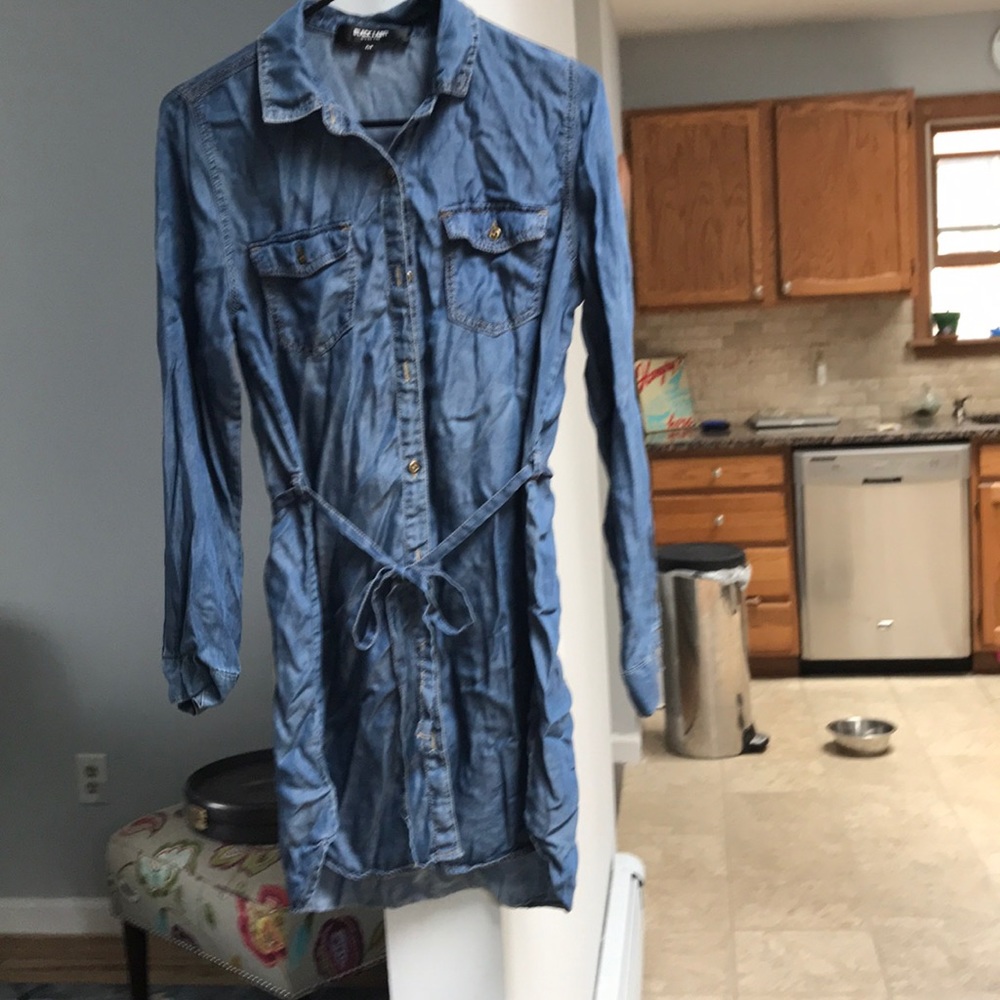 Belted denim blouse